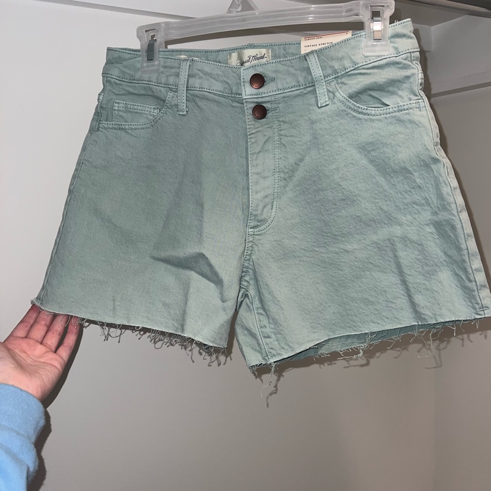 Sage green, mid rise shorts